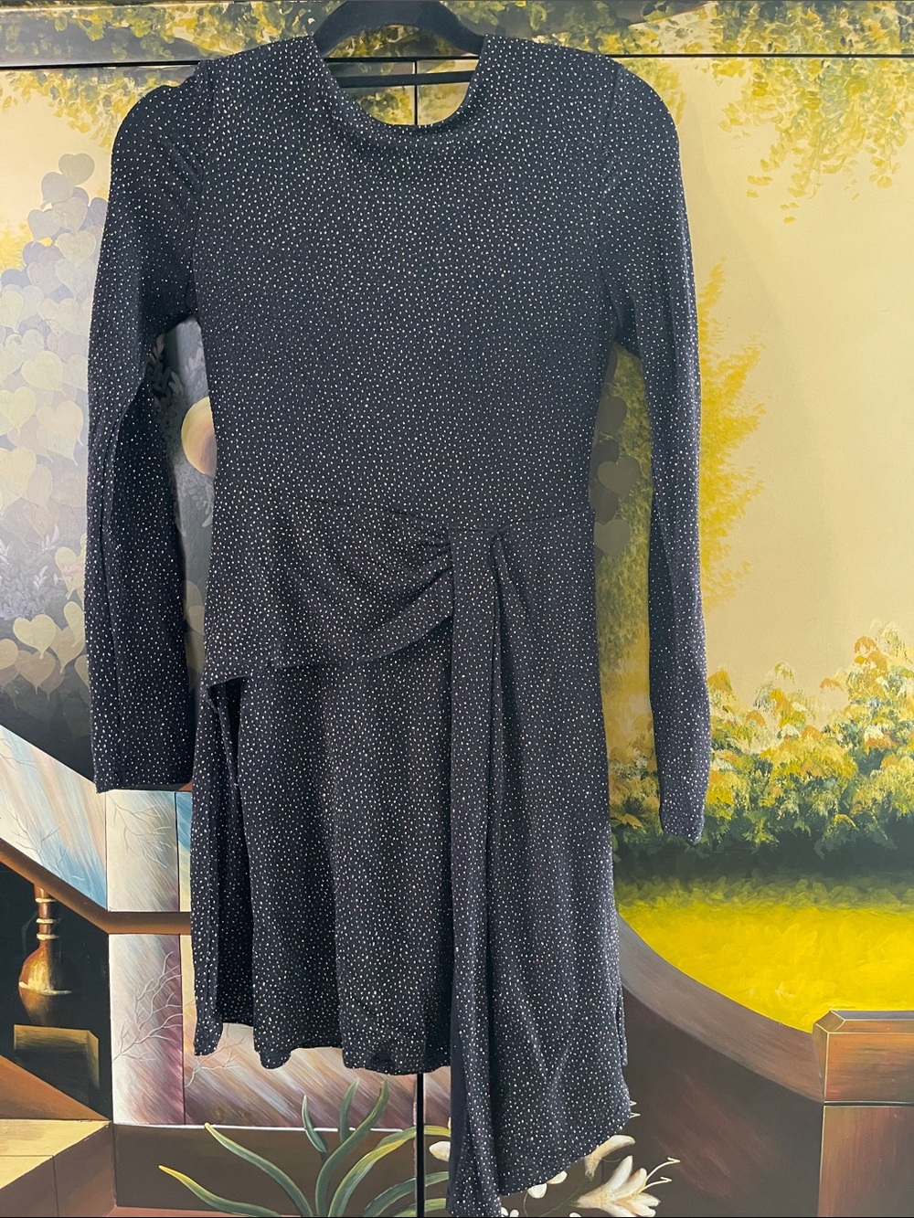 Topshop Black Long-Sleeve Polka Dot Wrap Dress